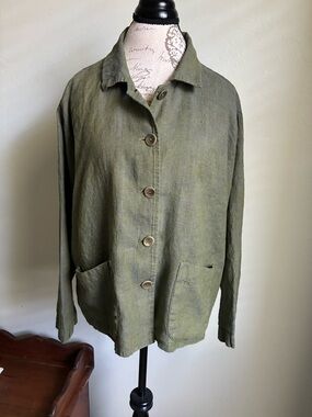 Flax Olive Green Linen Shirt Jacket